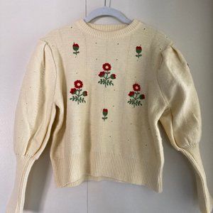 Fashion Chingu Beige Flower Embroidered Sweater